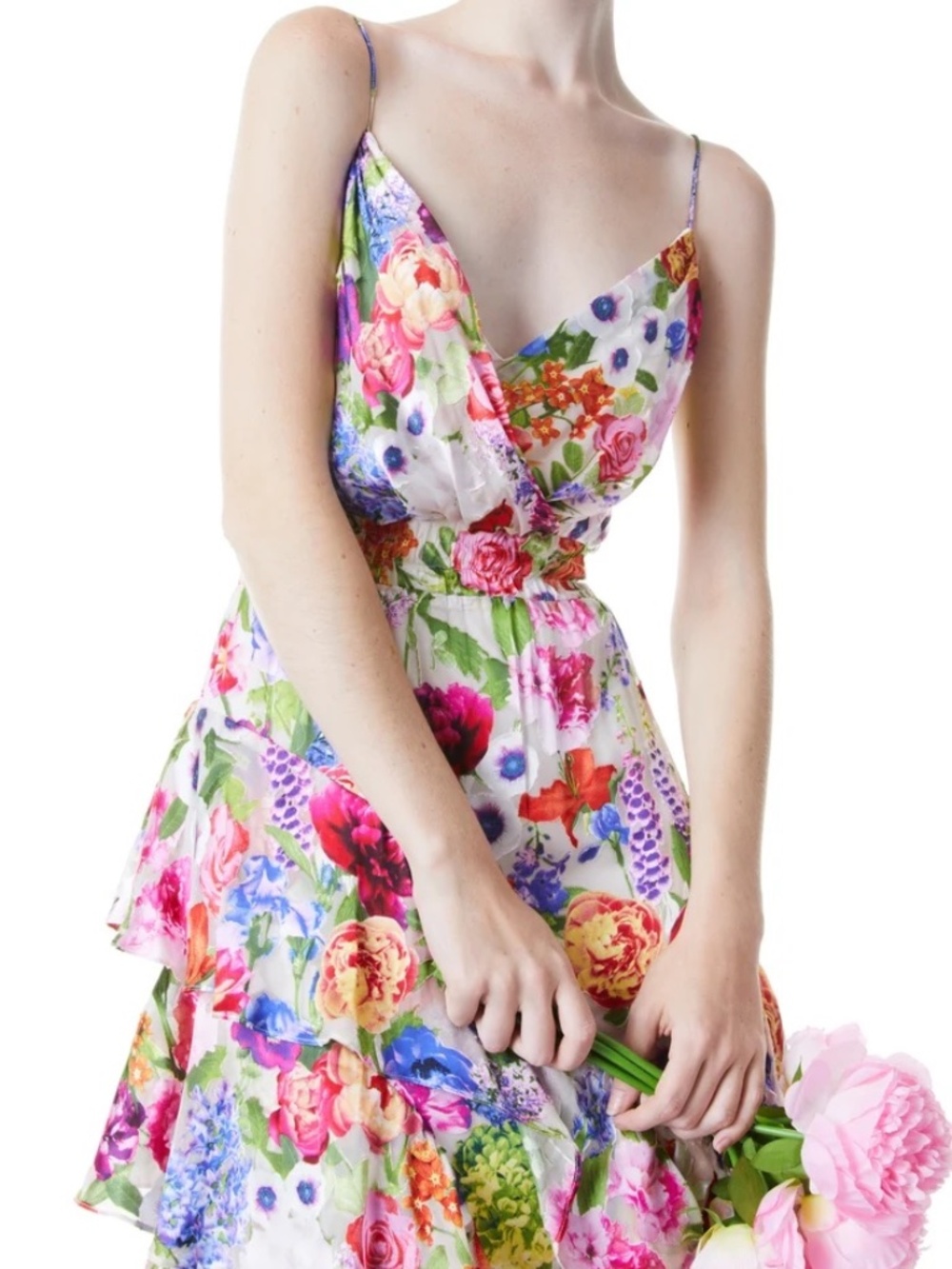 Alice + Olivia Hayden V-Neck Front Ruffle Dress in Flower Shop size 2 - Picture 4 of 15
